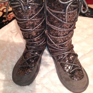 Justice, girls boots size 8, sequins tall suede